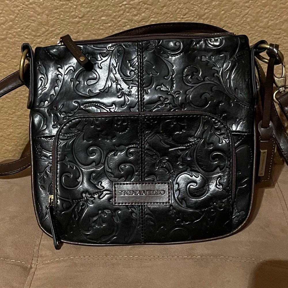 Vintage Tignanello Black/brown crossbody purse